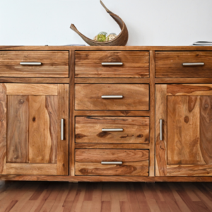 Buffet Cabinet with Storage, Storage Cabinet with PE Rattan Decor Doors