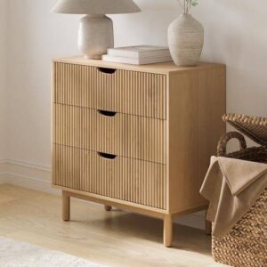 Wood Fluted Nightstand, Drawer Dresser for Bedroom